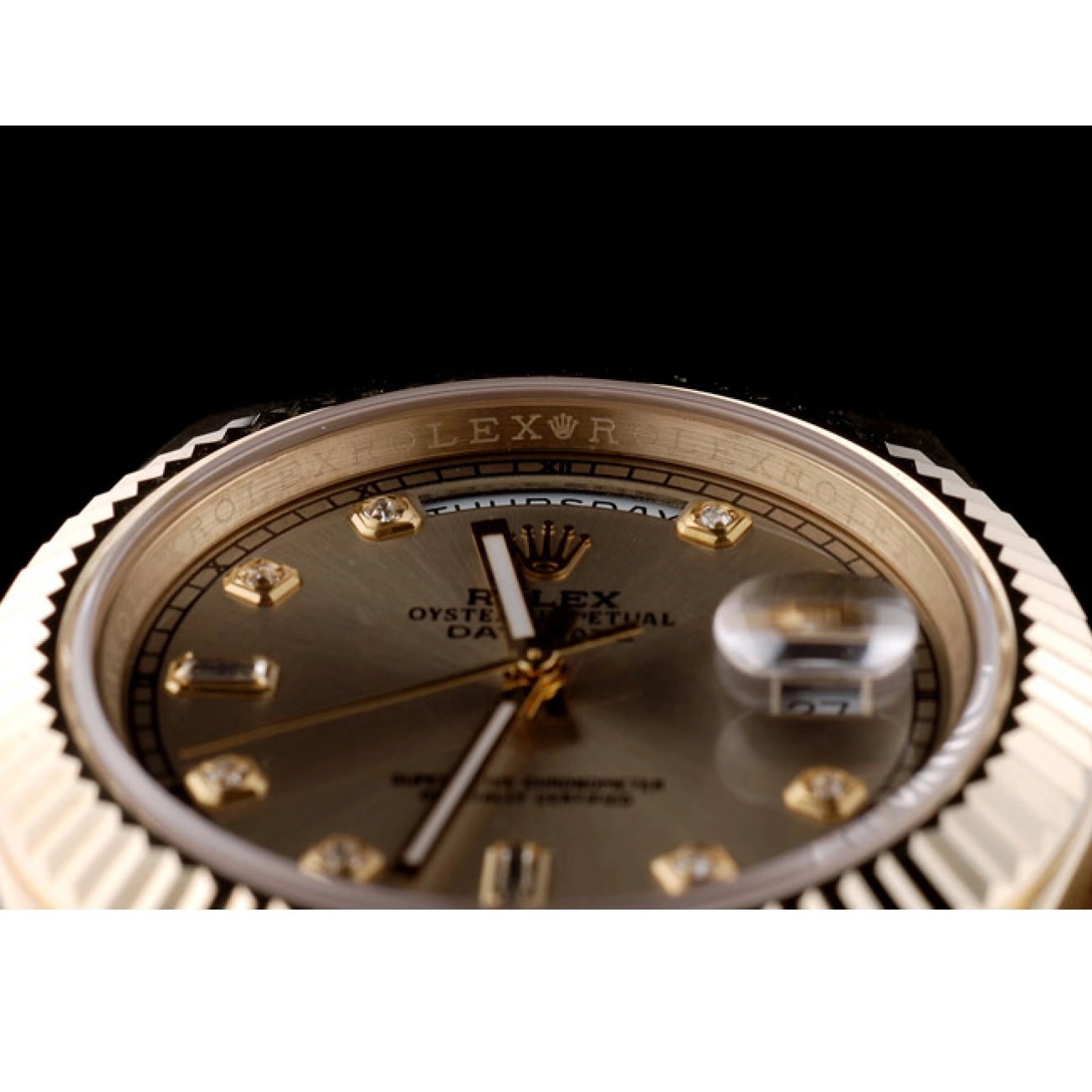 Aaa replica watch 41997 Rolex Gold Ribbed DayDate Swiss Dial Steel Bezel Stainless Gold 0726